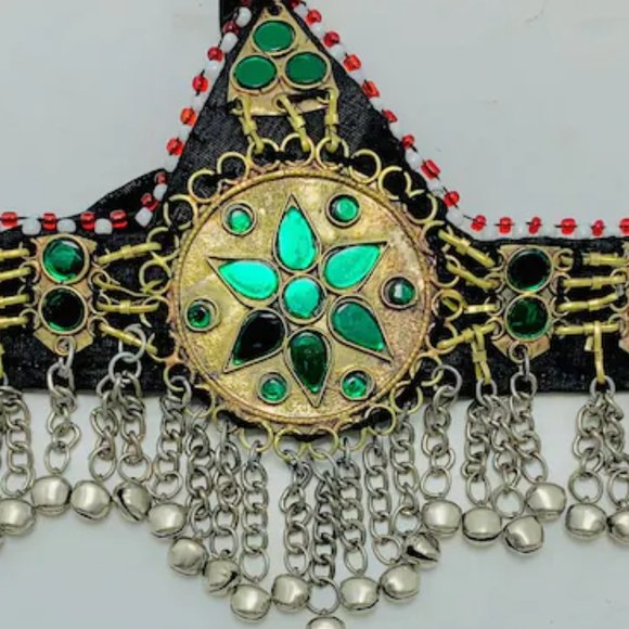 Green Kuchi Afghan Matha Patti, Ethnic Hair Jewelry, Afghan Hair Accessories, main image 8